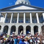 Large crowd protests outside Maine State House