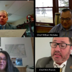 Collage with images of four tribal chiefs testifying in a virtual hearing before Congress