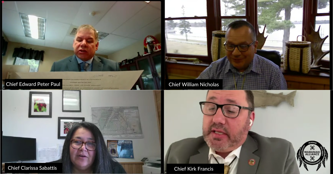 Collage with images of four tribal chiefs testifying in a virtual hearing before Congress