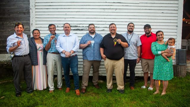 (l-r) Senate President Troy Jackson, Maliseet Chief Clarissa Sabattis, Sen. Rick Bennett, Penobscot Nation Chief Kirk Francis, Rep. John Andrews, House Minority Leader Billy Bob Faulkingham, Maliseet Tribal Ambassador Osihkiyol Crofton-Macdonald, Passamaquoddy Tribal Representative Aaron Dana, Penobscot Nation Ambassador Maulian Bryant and Iris Bryant.